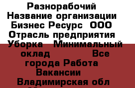 Разнорабочий › Название организации ­ Бизнес Ресурс, ООО › Отрасль предприятия ­ Уборка › Минимальный оклад ­ 22 000 - Все города Работа » Вакансии   . Владимирская обл.,Муромский р-н